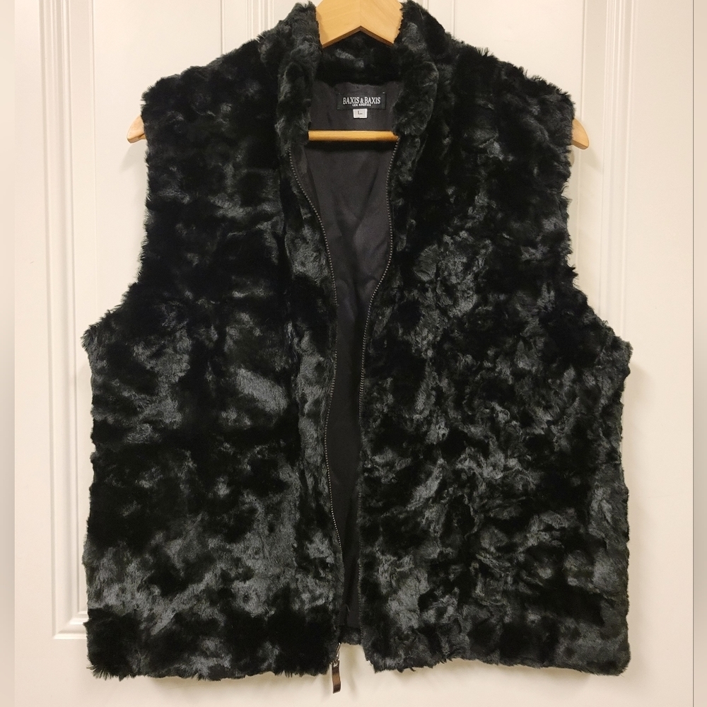 Baxis & Baxis Los Angeles Fabulous black fur valvet vest jacket full zip size L